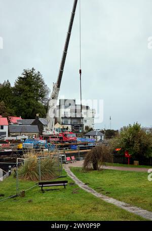 Grands travaux de génie civil entrepris à l'extrémité nord-atlantique du canal de Crinan. Crinan, Argyll et Bute, Écosse Banque D'Images