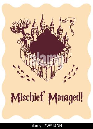 Affiche magique de l'école, citation d'un livre sur un sorcier garçon. Illustration de Vecteur