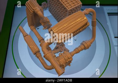 Système de filtration pour piles à combustible. Musée de la technologie de la ville de mobilité dans le pont de Zaha Hadid (Pavillon du pont), Saragosse, Espagne Banque D'Images