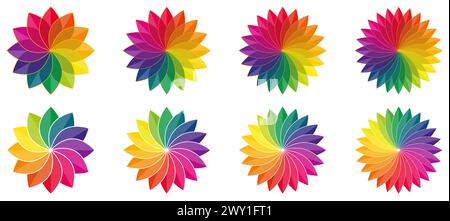 Roue de palette de couleurs en forme de fleur, pétales avec jante dorée. Version avec 12 à 24 feuilles Illustration de Vecteur
