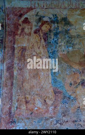 Peintures en portique de l'église de Baamorto, Monforte de Lemos, Lugo, Espagne Banque D'Images