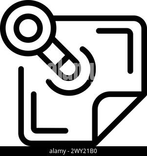 Note de papier épinglé avec vecteur de contour d'icône de punaise. TACHETON du tableau de rappel. Message important en pièce jointe Illustration de Vecteur