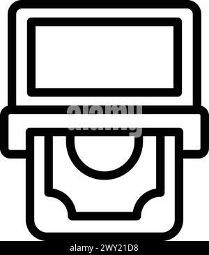 Vecteur de contour d'icône de terminal de billets de caisse. Payez de l'argent pour voyager. Borne de billetterie pour passagers Illustration de Vecteur