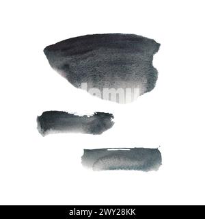 Teinture d'aquarelle peinte à la main noire et grise et coups de pinceau. Arrière-plan abstrait. éclaboussures, blobs et taches pinceaux et textures faites avec Banque D'Images
