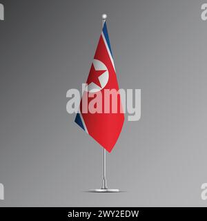 Drapeau 3D réaliste de la Corée du Nord sur le poteau en acier Illustration de Vecteur