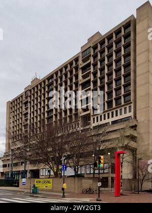 La Maison internationale, un monument brutaliste à University City dans l'ouest de Philadelphie. Banque D'Images