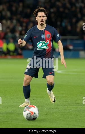 Paris, France. 03rd Apr, 2024. Vitinha du PSG lors de la Coupe de France, demi-finale de football entre le Paris Saint-Germain (PSG) et le stade Rennais (Rennes) le 3 avril 2024 au stade Parc des Princes à Paris, France - photo Jean Catuffe/DPPI crédit : DPPI Media/Alamy Live News Banque D'Images