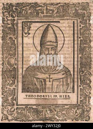 Gravure du XVIe siècle du pape Marcellus Ier qui fut pontife de AD642 à AD649. Il était le 73e pape. Banque D'Images