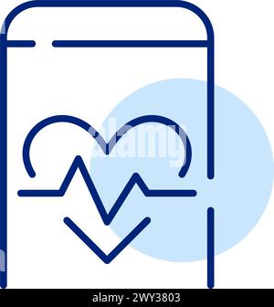 Battement de cœur sur l'icône du smartphone. Données de santé en temps réel et surveillance à l'aide de l'application mobile. Icône de contour pixel Perfect, modifiable Illustration de Vecteur