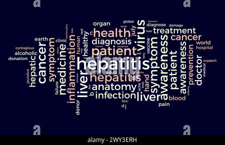 Modèle de nuage de mots pour l'hépatite. Fond de vecteur de concept de santé et de sensibilisation médicale. Illustration de Vecteur