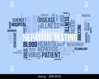 Modèle de nuage de mots pour le dépistage de l'hépatite. Fond de vecteur de concept de santé et de sensibilisation médicale. Illustration de Vecteur