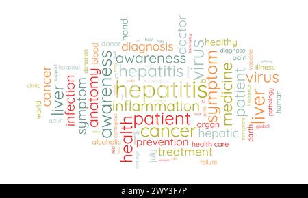 Modèle de nuage de mots pour l'hépatite. Fond de vecteur de concept de santé et de sensibilisation médicale. Illustration de Vecteur