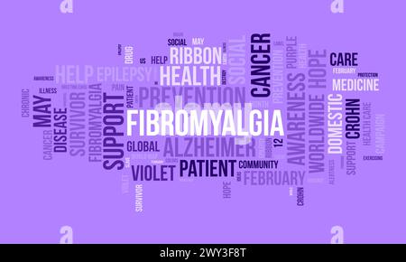 Modèle de nuage de mots de fibromyalgie. Fond de vecteur de concept de sensibilisation à la santé. Illustration de Vecteur