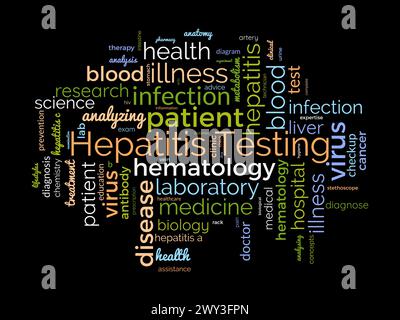 Modèle de nuage de mots pour le dépistage de l'hépatite. Fond de vecteur de concept de santé et de sensibilisation médicale. Illustration de Vecteur