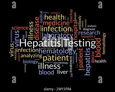 Modèle de nuage de mots pour le dépistage de l'hépatite. Fond de vecteur de concept de santé et de sensibilisation médicale. Illustration de Vecteur
