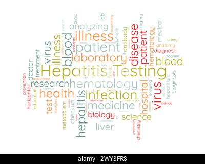 Modèle de nuage de mots pour le dépistage de l'hépatite. Fond de vecteur de concept de santé et de sensibilisation médicale. Illustration de Vecteur