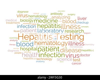 Modèle de nuage de mots pour le dépistage de l'hépatite. Fond de vecteur de concept de santé et de sensibilisation médicale. Illustration de Vecteur