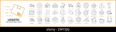 Icônes logistiques. Set d'accrochage logistique. Icône ligne logistique. Illustration vectorielle. Contour modifiable. Illustration de Vecteur