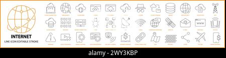 Icônes Internet. Jeu d'icônes Internet. Icônes de ligne Internet. Illustration vectorielle. Contour modifiable. Illustration de Vecteur