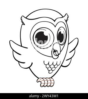 mignon amusant jeune bébé heureux bébé bébé heureux personnage de hibou de dessin animé pour la coloration dans le livre avec de grands yeux vecteur isolé sur fond transparent Illustration de Vecteur