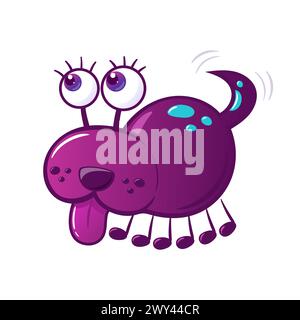 Monstre mignon. Un extraterrestre violet qui ressemble à un chien avec de nombreuses pattes. Couleurs néon, Y2K, dégradé, illustration de dessin animé des années 2000. Vols spatiaux, l'avenir. Illustration de Vecteur