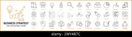 Icônes de stratégie commerciale. Jeu d'icônes de stratégie d'entreprise. Icônes de ligne de stratégie commerciale. Illustration vectorielle. Contour modifiable. Illustration de Vecteur