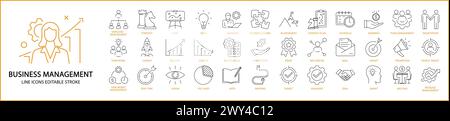 Icônes de gestion d'entreprise. Jeu d'icônes de gestion d'entreprise. Icônes de ligne de gestion d'entreprise. Illustration vectorielle. Contour modifiable. Illustration de Vecteur