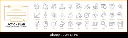 Icônes du plan d'action. Jeu d'icônes du plan d'action. Icônes de ligne de plan d'action. Illustration vectorielle. Contour modifiable. Illustration de Vecteur