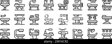 Icônes de table d'opération médicale définir le vecteur de contour. Le lieu de travail médical. SYSTEME de docteur Illustration de Vecteur