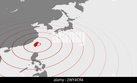 Carte du monde à taiwan tremblement de terre avec ondes sismiques, copie de l'espace Banque D'Images