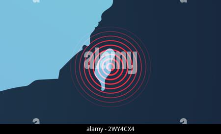 Zoom sur la carte du monde de Taiwan avec les ondes de signal de tremblement de terre Banque D'Images