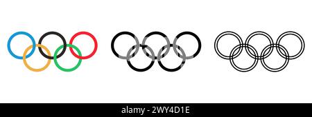 Set Olympics icône anneau isolé sur fond blanc logo officiel des Jeux Olympiques représente l'union des cinq continents. Journée olympique internationale Illustration de Vecteur