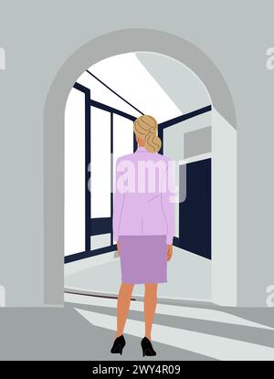 Femme d'affaires debout vue arrière dans le bureau moderne Illustration de Vecteur
