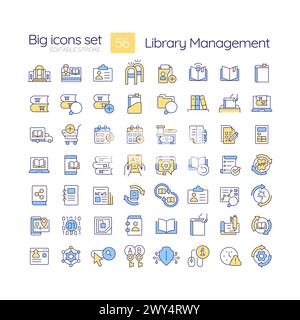 Jeu d'icônes de couleurs RVB de gestion de bibliothèque Illustration de Vecteur