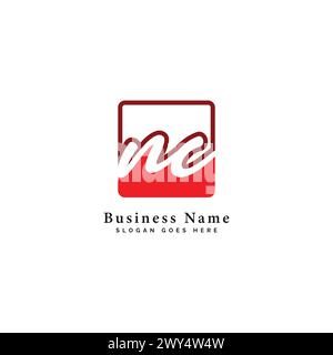 N, C, NC lettre initiale manuscrite, lettre alphabétique NC icône de signature en forme de carré Illustration de Vecteur