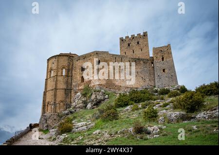 Vue sur le château de Loarre, Loarre, Huesca, Aragon, Espagne Banque D'Images