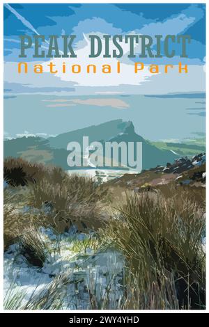 Les Roaches, Staffordshire nostalgique rétro voyage d'hiver concept d'affiche du Peak District National Park, Angleterre, Royaume-Uni dans le style des projets de travail Illustration de Vecteur