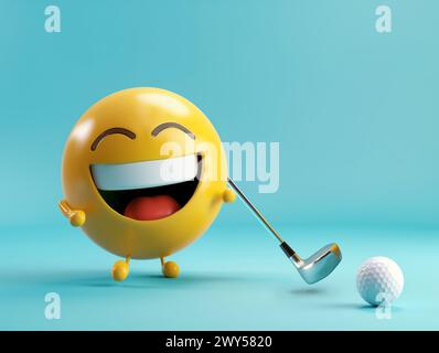 Smilie face emoji joueur de golf 3d rendre heureux Banque D'Images