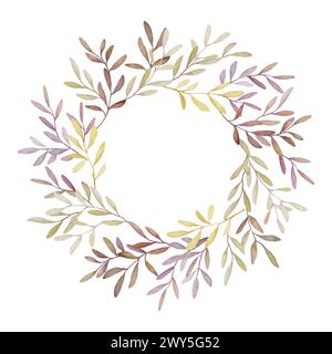 Illustration de couronne d'aquarelle de printemps. Clipart couronne fleurie rose vert. Motif pince-couronne de fleurs de bois dessinées à la main Banque D'Images