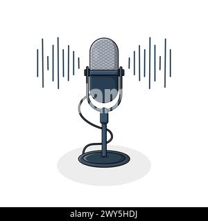 Illustration vectorielle détaillée du microphone de podcast. Conception de concept d'équipement d'enregistrement sonore Illustration de Vecteur