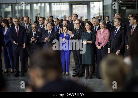 Zeremonie anlaesslich des 75. Jahrestages der Unterzeichnung der Gruendungsurkunde des Nordatlantik-Vertrags. Bruessel, 04.04.2024. Fotografiert im Auftrag des Auswaertigen AMTES. Bruessel Berlgien *** cérémonie à l'occasion du 75e anniversaire de la signature du document fondateur du Traité de l'Atlantique Nord Bruxelles, 04 04 2024 photographie au nom du Ministère des Affaires étrangères Bruxelles Belgique Copyright : xJaninexSchmitzxAAxphotothek.dex Banque D'Images