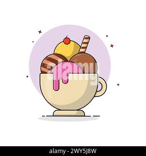 Crème glacée fondante sur l'illustration vectorielle de tasse. Conception de concept d'objet alimentaire Illustration de Vecteur