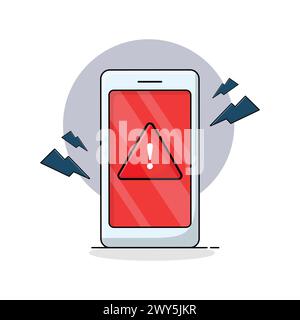 Signe d'avertissement sur l'illustration vectorielle du téléphone. Conception de concept d'alerte Illustration de Vecteur