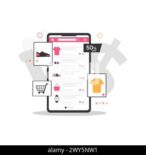 Illustration vectorielle de concept de vente d'achats en ligne Illustration de Vecteur