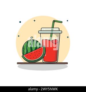 Illustration vectorielle de jus de pastèque. Conception de concept de jus de fruits frais Illustration de Vecteur