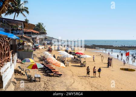 Indien, Goa, Anjuna, South-Beach, restaurants am Strand Banque D'Images