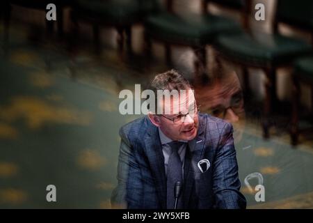 Bruxelles, Belgique. 04th Apr, 2024. Wouter Beke de CD&V photographié lors d'une session plénière de la Chambre au Parlement fédéral à Bruxelles le jeudi 04 avril 2024. BELGA PHOTO JASPER JACOBS crédit : Belga News Agency/Alamy Live News Banque D'Images