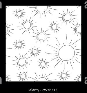 Joli imprimé soleil monochrome. Motif sans couture noir et blanc de vecteur dessiné à la main. Modèle d'illustration Doodle pour textile, papiers peints, papier d'emballage, C Illustration de Vecteur