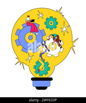 Les gens travaillent pour réaliser une idée, une ampoule, un mécanisme d'engrenage Illustration de Vecteur