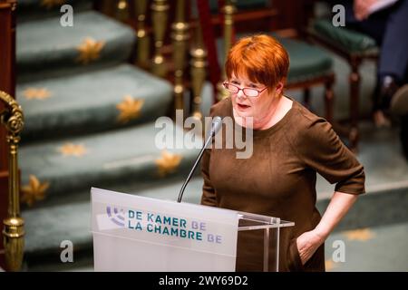 Bruxelles, Belgique. 04th Apr, 2024. Karin Jiroflee de Vooruit photographiée lors d'une séance plénière de la Chambre au Parlement fédéral à Bruxelles le jeudi 04 avril 2024. BELGA PHOTO JASPER JACOBS crédit : Belga News Agency/Alamy Live News Banque D'Images